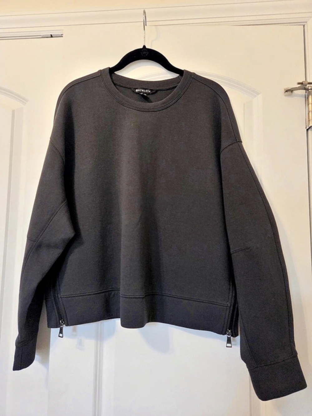 Athleta Form Knit Crew Sweatshirt Dark GREEN Side-Zip Size XL